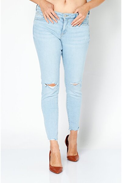 edc Women Skinny Fit Rip Wash Stretchable Denim Jeans, Blue