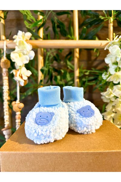 Renkli Puset Newborn Plush Fleece Baby Booties Suede Teddy Bear