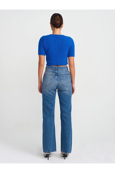 Dilvin 71745 Pantaloni din denim evazați învechiți-albastru