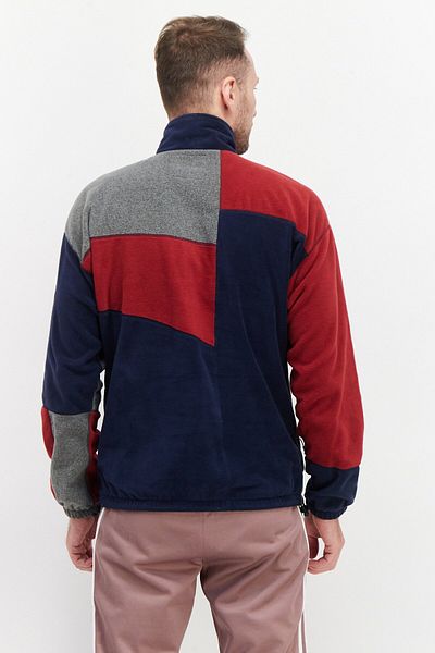 Fourlaps Men High Neck Long Sleeve Colorblock Half Zip Sweatshirt, Navy