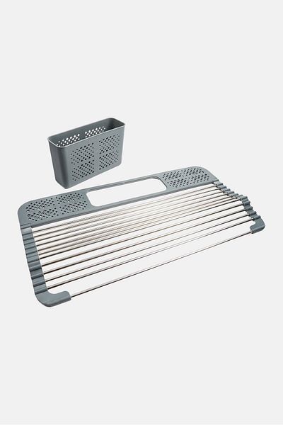 eco home Over The Sink Dish Drying Rack With Removable Cutlery Holder, Grey