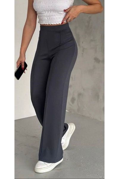 dorsha Women's Gray High Waist Ribbed Wide Leg Leggings Pants (100% Cotton)