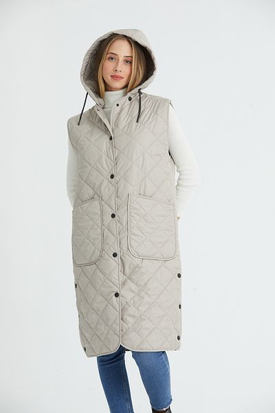 Wise Women's Hooded Oversize Quilted Fabric Slit Long Vest
