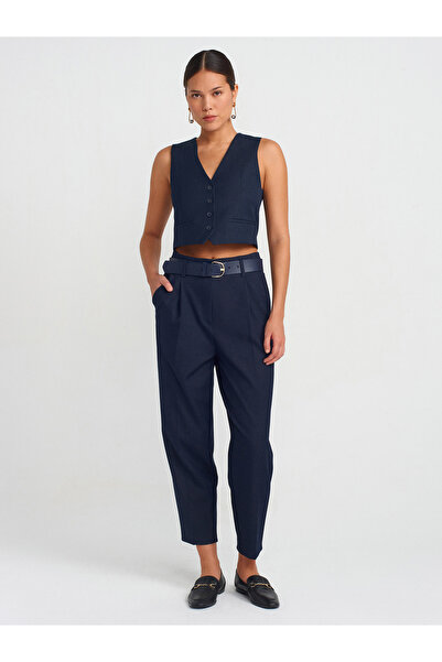 Dilvin 60565 Buttoned Vest-Navy Blue