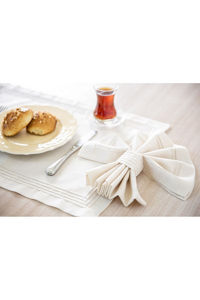Gül Güler Beige Napkin - 4 Pack 45*45 Ribbed Stitched