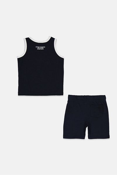 Sergio Tacchini Toddler Boys 2,pcs Set Sleeveless Graphic Tank Top And Pull On Shorts, Red And Navy