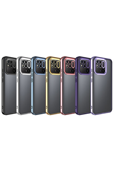 Techaks Redmi 10C Kılıf Kamera Lens Korumalı Kenarları Renkli Logo Gösteren Omega Kapak - Siyah