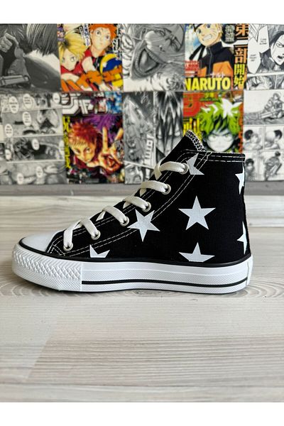 MECH BUTİK Pantofi sport unisex negri cu imprimeu cu stele