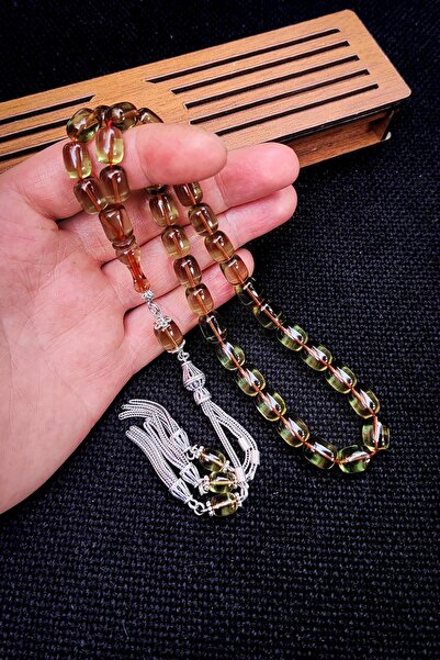 Vip Kehribar 8x11 mm Gümüş Püsküllü Su Yeşili Zar Kehribar Tesbih - Serkan Ba...