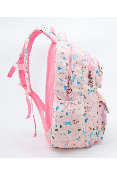 Bonfino Animal & Trees Backpack for Kids with Dual Compartments, 5 Years+, Pink - 18 Inches