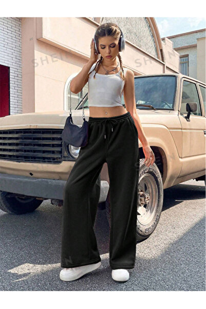 yx yustex sport Pantaloni de trening largi din bumbac cu talie înaltă, țesătu...