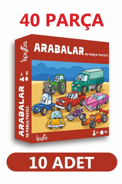 LİPYOS 40 Parça Arabalar Mukavva Mini Puzzle 10 Adet