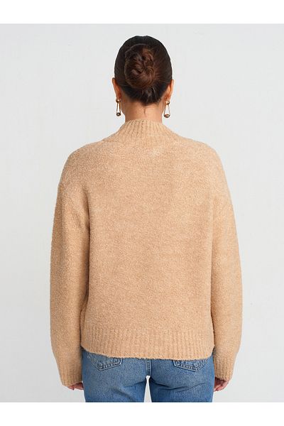 Dilvin 10661 Model V-Neck Beige Boucle Knitwear Sweater