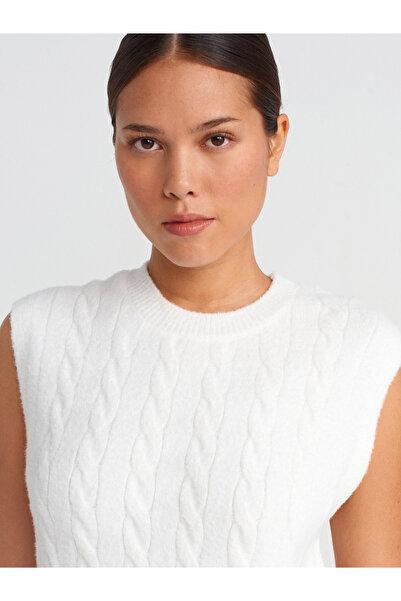 Dilvin 10674 Crew Neck - Soft Textured Hair Knit Sweater - Ecru