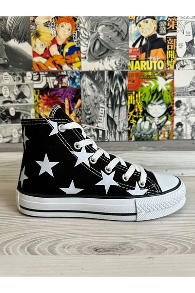 MECH BUTİK Pantofi sport unisex negri cu imprimeu cu stele