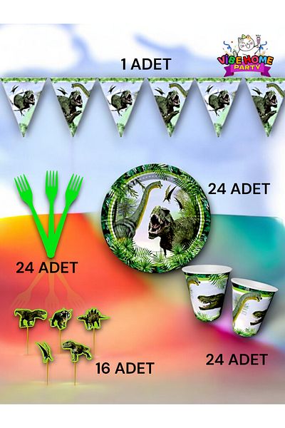 VibeHome Jurassic Themed Eco Set for 24 People - Birthday Party and Fun Events