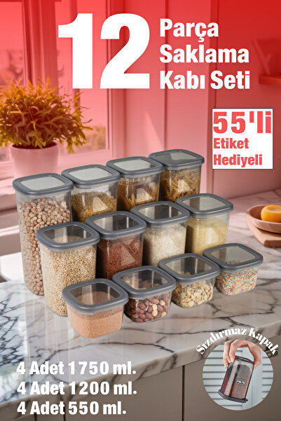 welcomein 12 Adet 24 Parça 550 ml. 1200 ml. 1750 ml. Sızdırmaz Kapaklı Kare E...
