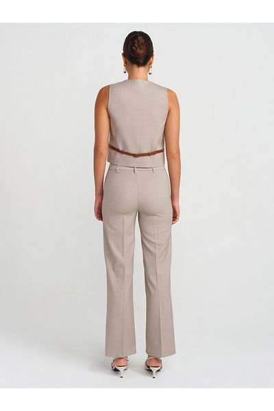 Dilvin 71565 Camel Colored Wide Leg Special Tailored Trousers