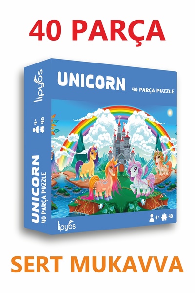 LİPYOS 40 Parça Unicorn Mukavva Mini Puzzle 10 Adet