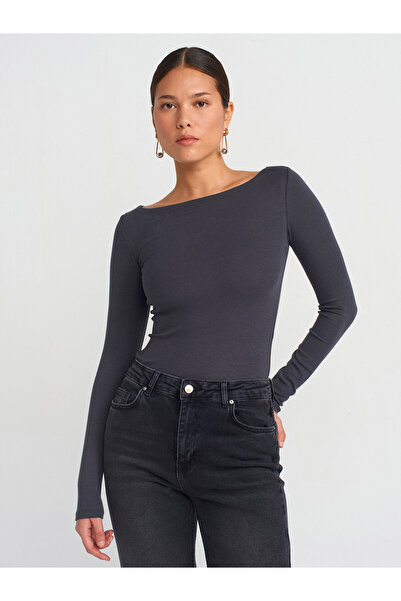 Dilvin 31332 Model Boat Neck Long Sleeve - Anthracite Ball