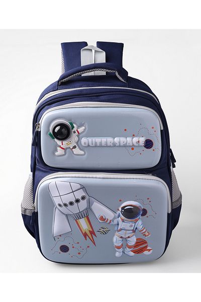 Fab N Funky Space Theme Backpack, Adjustable Shoulder Strap, Zipper Closure, 5 Years+, Grey - 15 Inches
