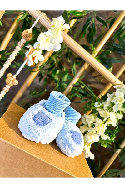 Renkli Puset Newborn Plush Fleece Baby Booties Suede Teddy Bear
