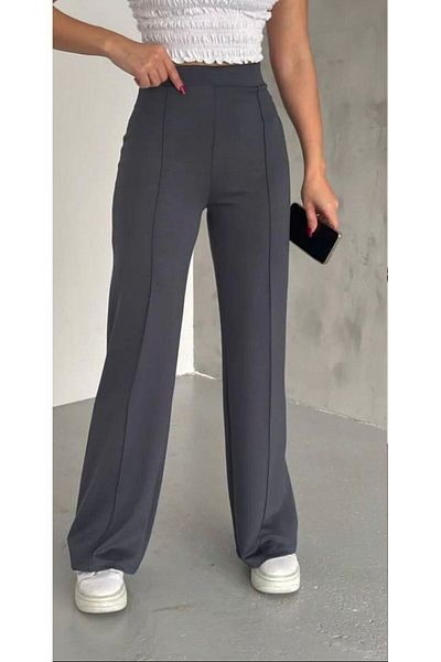 dorsha Women's Gray High Waist Ribbed Wide Leg Leggings Pants (100% Cotton)