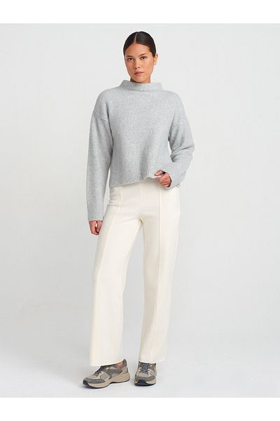 Dilvin 71819 High Waist Trousers-Ecru