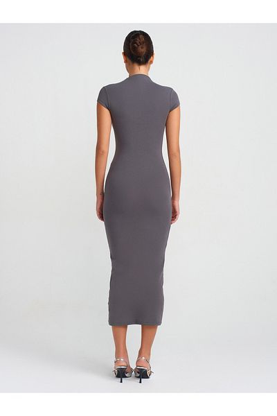 Dilvin 91296 Smoked Stand Collar Midi φόρεμα