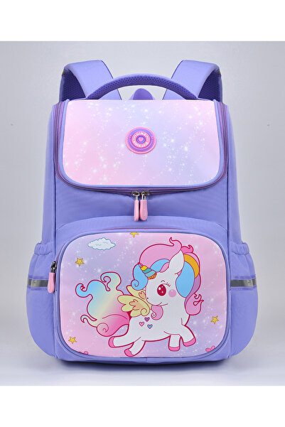 Bonfino حقيبة ظهر يونيكورن للبنات مقاس 17 بوصة - أحزمة مبطنة باللون الأرجواني...