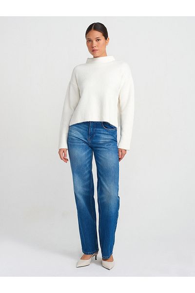 Dilvin 71742 Pantaloni albaștri din denim drept tăiați cu laser