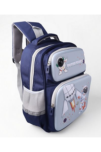 Fab N Funky Space Theme Backpack, Adjustable Shoulder Strap, Zipper Closure, 5 Years+, Grey - 15 Inches