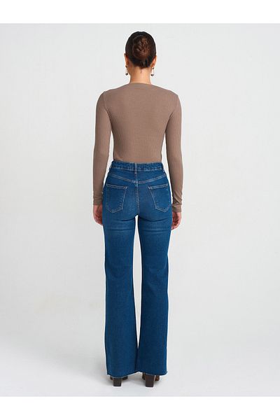 Dilvin 71734 - Pantaloni din denim albastru cu picioare late din Lycra fără cusături
