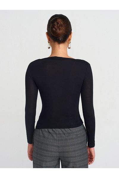 Dilvin 31431 Asymmetrical Long Sleeve Ball-Black