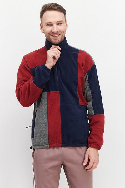 Fourlaps Men High Neck Long Sleeve Colorblock Half Zip Sweatshirt, Navy