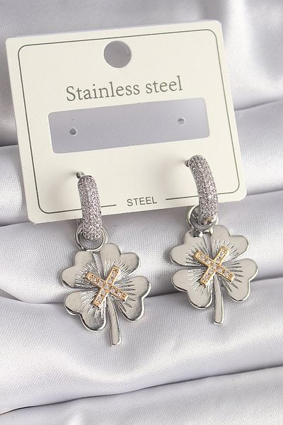 Skygo 316L Steel Silver Color Zircon Stone Clover Model Women's Earrings - Tj-Bkp9695