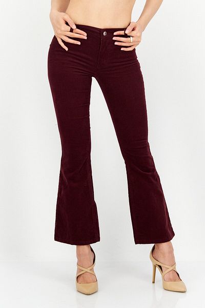 Don't Call Me Jennyfer Women Skinny Fit Plain Corduroy Pants, Maroon