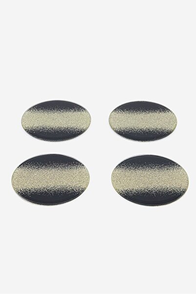 Tchibo 4 Pc Glass Coaster 10 D cm, Black and Gold