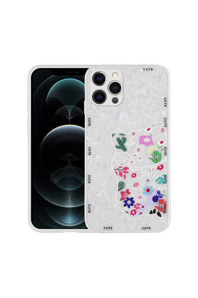noktaks Compatible with iPhone 13 Pro - Case Patterned Hard Silicone Mumila Cover - White Cat - T23355
