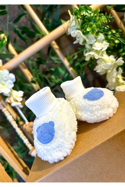 Renkli Puset Newborn Plush Fleece Baby Booties Suede Teddy Bear