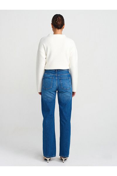 Dilvin 71742 Pantaloni albaștri din denim drept tăiați cu laser