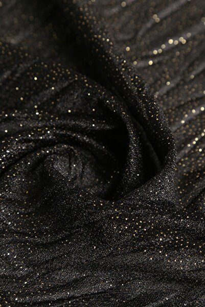 Kumaş Deposu Violet Zikzak Pliseli Siyah üstü Gold Simli Tül