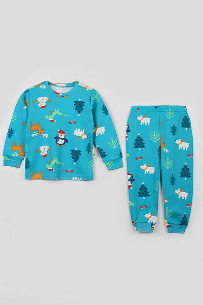 Süpermini Vánoční vzorované unisex dětské pyžamo Set