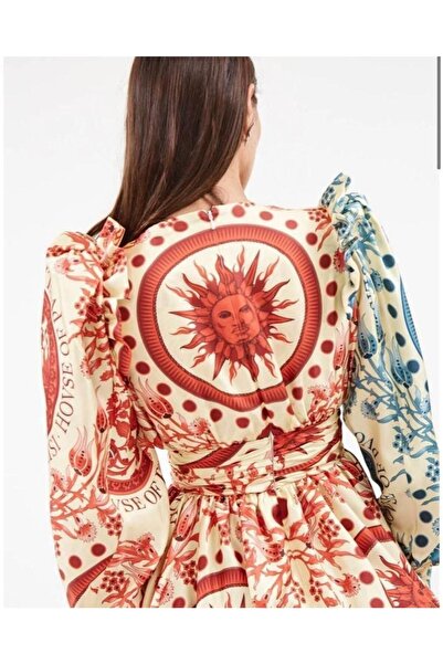 WellWay Atlas Kumaş Tasarım Elbise Mavi