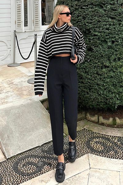 Swist Schwarze, schmal geschnittene Anna-Hose für Damen mit hoher Taille
