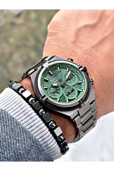Ferrucci Smoke Color Steel Band Men Wrist Watch + Bracelet