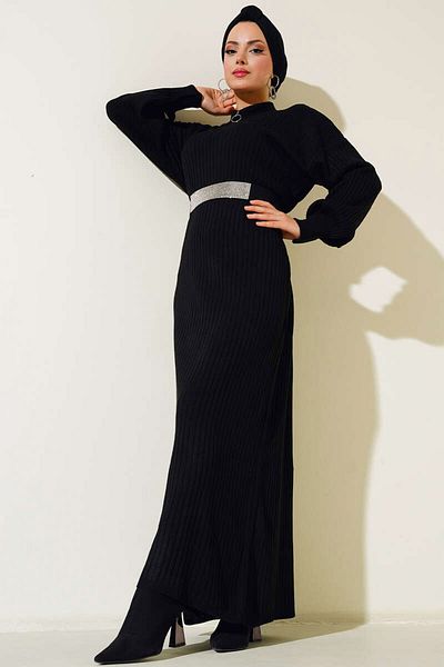 Bigdart 15900 Πλεκτό Φόρεμα Hijab - Μαύρο