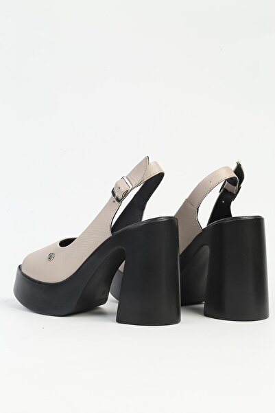 Pierre Cardin Beige Women's Leather Heeled Shoes Pck-5012