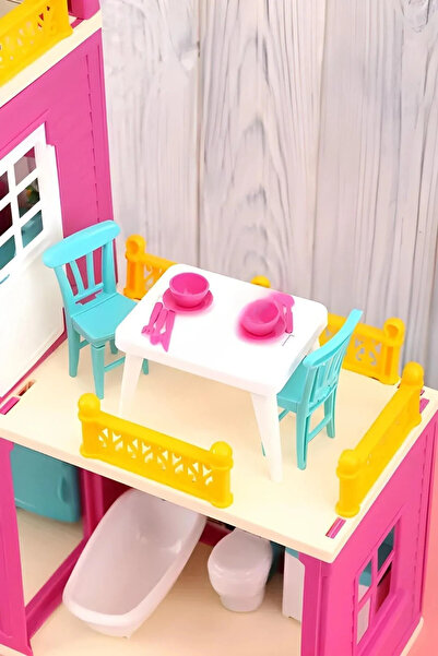DeYiDo Lola'nın Düşler Evi 3 Katlı 4 Odalı Teraslı Barbie Evi Oyuncak Evcilik Seti Oyun Evi Bebek Hediyeli