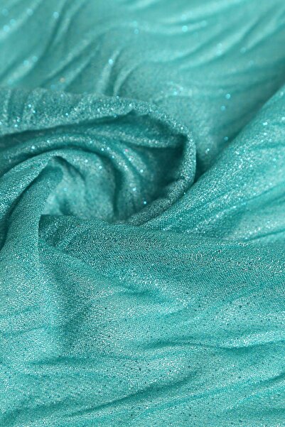 Kumaş Deposu Violet Zikzak Pliseli Yeşil Simli Tül